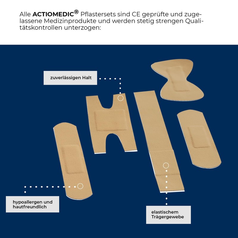 ACTIOMEDIC Elastic Plaster Set, Specially Shaped & Hypoallergenic Plasters, Skin-Friendly