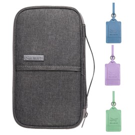 DKDDSSS Passport Holder Travel Wallet, Family Passport Holder, Family Travel Document Holder, Passport Wallet, Travel Document Organiser, Waterproof Holiday Passport Case (Gray), 3 Pcs Luggage Tags