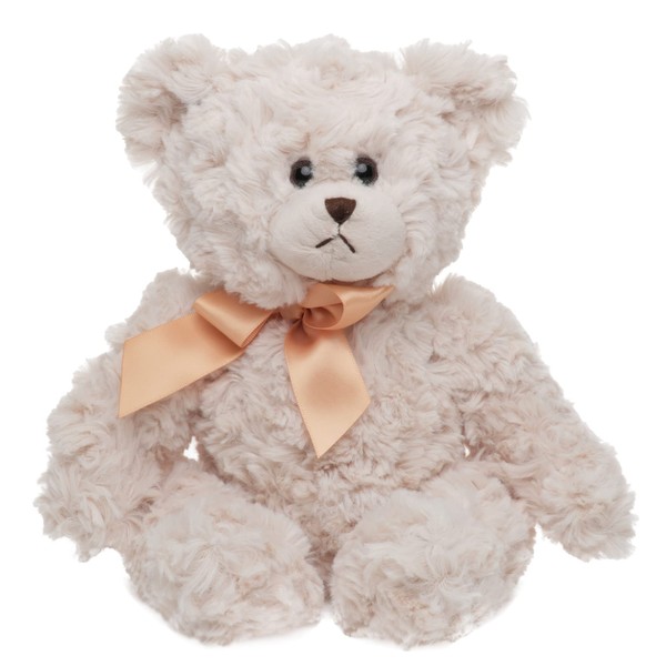 Bearington Huggles The Teddy Bear: Hand-Sewn 10” Tall Creamy White Stuffed Bear with Ultra-Soft Fur, Satin Bow, and Premium Fill; Makes a Great Gift for Birthday, Anniversary or Valentine’s Day