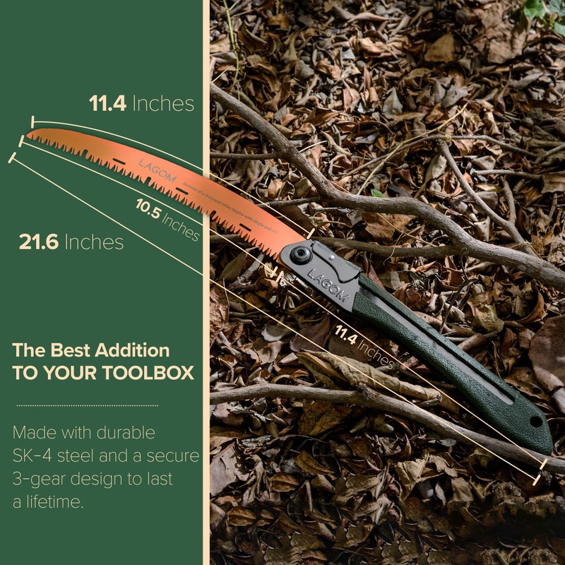 LAGOM Folding Camp Saw for Cutting Branches, 11.4" Curved Blade