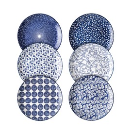 Selamica 10 inch Porcelain Dinner Plates, Large Size Ceramic Plates for Salad, Pancakes, Scratch Resistant, Microwave, Oven and Dishwasher Safe Plates Set of 6, Vintage Blue