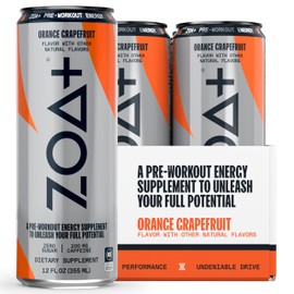 ZOA ZOA+ Pre-Workout Energy Drink Supplement - NSF Certified for Sport with Zero Sugar, Nitric Oxide Support, B & D Vitamins, Amino Acids, and Electrolytes (Orange Grapefruit)