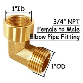 Uenede 2PCS Brass 3/4" NPT Female to 3/4" NPT Male Elbow Pipe Fitting for Water/Oil/Gas