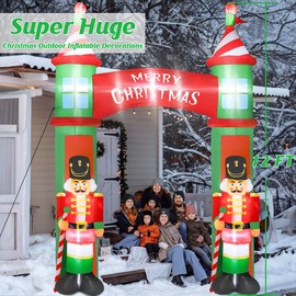 12FT Christmas Inflatables Outdoor, Large Christmas Nutcracker Castle Inflatables Decor, Blow Up Xmas Yard Decorations with 9PCS Built-in LED, Huge Xmas Outdoor Decor for Yard Garden Lawn Archway