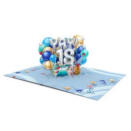 Liif Blue Balloons 18th birthday card, Happy 18 Birthday Card, 3D Greeting Pop Up Birthday Card, 18 Years Old , Eighteen,For Boys, Son, Grandson, Nephew,With Message Note & Envelop,Size 7x5 Inch