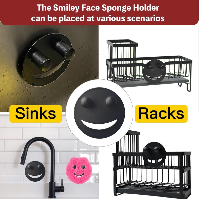 Stainless Steel Smiley Face Sponge Holder with Adhesive Hook -