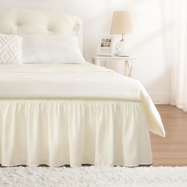 RIMELA Cream Yellow Bed Skirt King Size 15 Inch Drop, Elastic Bed Skirting for Bed Base and Frame, Bedding Dust Ruffle Easy to Install, Lightweight Wrap Around Adjustable Bedskirt