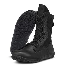 TACTICAL RESEARCH TR Mini-Mil 8" Minimalist Tactical Boots for Men - Breathable & Lightweight Black Leather Security Boots for Men with Slip-Resistant Vibram Outsole - Black - 10.5 Wide