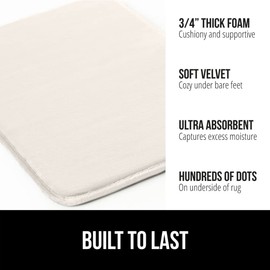 Gorilla Grip Thick Memory Foam Bath Rugs, Soft Absorbent Velvet Bathroom Mats, Durable Dots on Underside, Machine Washable Bathmat, Carpet Rug Room Decor for Shower Floor, 30x20 Mat, Cream