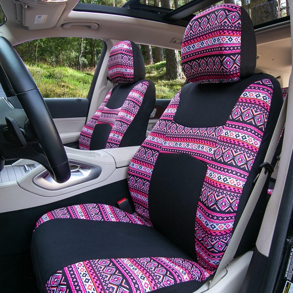 FH Group Car Seat Covers Full Set Southwestern Print Cloth - Universal Fit Automotive Seat Covers, Low Back Front Seat Covers, Solid Back Seat Cover, Washable Car Seat Cover for SUV, Sedan Pink