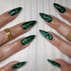 Green Press On Nails Almond Fake Nails Gradient With Marbling