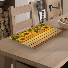 Beabes Sunflower Dish Drying Mat,Sunflowers And Leaves On Varicolored Wooden Board Drying Mat for Kitchen Counter 18x24 Inches Quick Drying Foldable Mat