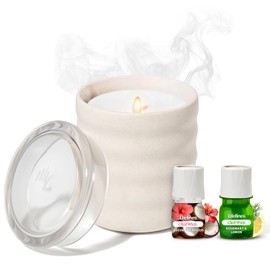 Lifelines Flameless Candle Aromatherapy Essential Oil Diffuser with 2 ClickWick Essential Oil Blends - Cordless & Waterless Diffuser for Home - Scented Electric Candles Blow Out Flame - Cream Bubble