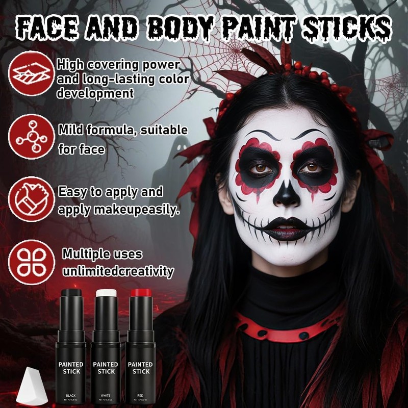 Face Paint Sticks 3 Pack Red White & Black –