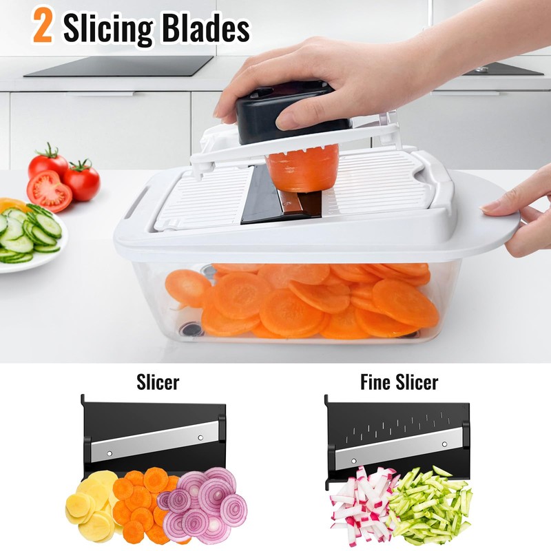 8 Blade All-in-1 Vegetable Chopper Mandoline Slicer with Container, Food