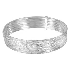 CloseoutWarehouse Sterling Silver High Polished Criss Cross Diamond Cut Semanario Bangle Bracelet