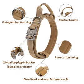 MORAFSSIM Tactical Dog Collar and Leash Set with Handle and Heavy Duty Metal Buckle for Medium Large Dogs, Adjustable Nylon Military Dog Collar with Handle for Dog Training(M Brown Set)