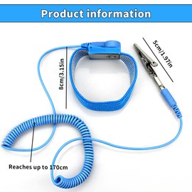 1 Pcs Anti-Static Wristband, Anti-Static Metal Adjustable Wrist Strap Coated, Anti Static Wristband Wrist Strap Band ESD Discharge, Ground Yourself to Prevent Build Up of Static Electricity (Blue)