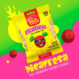 Vero PicaFresa - Strawberry Flavored Chewy Gummy Candy Treats - 100 Piece - (1 LB, 5.15 Ounces Each) - Individually Wrapped Mexican Candy Perfect for Piñatas, Halloween, and More
