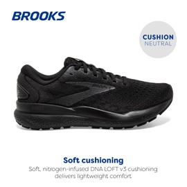 Brooks Men’s Ghost 16 Neutral Running Shoe - Black/Black/Ebony - 12.5 Narrow