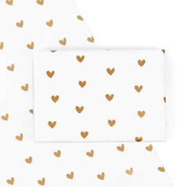 BETESSIN Valentine's Day Gift Wrapping Paper White - 4 Sheets Love Wrapping Paper Hearts 50 x 70 cm - Wedding Packaging Paper with Golden Hearts Motif - Gift Packaging for Valentine's Day