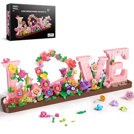 Love and Flowers Building Set for Adults, 791 PCS Letter Brick Art Pink Flower Blocks for Home Décor, Gift for Kids, Birthday, Valentine’s Day, Mother's Day, Confessing Love for Her or Him