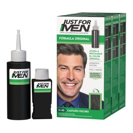 Just For Men, Tinte Colorante En Shampoo, Castaño Oscuro H45, Cabello Con Cor, Cubre Las Canas, Paquete de 3, 66ml