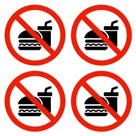 dealzEpic - No Food or Drink Sign/No Food or Drinks Allowed Symbol | Self Adhesive Vinyl Decal Sticker | Pack of 4 Pcs