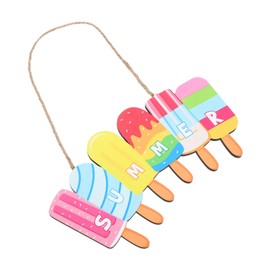 STOBOK Summer Decor Summer Ice Cream Hanging Sign Wood Summer Rustic Beach Plaque Welcome Beach Theme Decor for Porch Indoor Outdoor Garden Nautical Decoration Woodsy Decor
