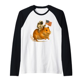 Space Hamster USA Ride, Funny Astronaut Patriot Meme Raglan Baseball Tee
