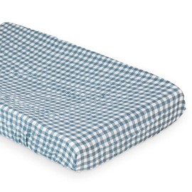 Lulujo Soft Cotton Baby Change Pad Cover (Navy Gingham)