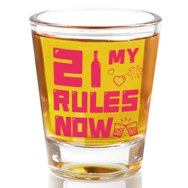 JUKFITA 21st Birthday Gifts for Her, Unique Pink Shot Glass, Ideal 21st Birthday Gifts for Women, 21 MY RULES NOW Print