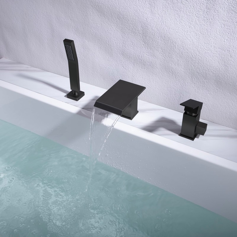 Beiyi Waterfall Roman Tub Faucet with Hand Shower Matte Black