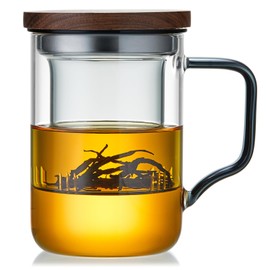 Glass Tea Cup with Infuser and Lid, 14.5oz/430ml Large Borosilicate Teacup, Clear Mug for Loose Leaf Tea,Birthday Gift for Women and Man