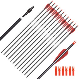 YLSIO Archery Carbon Arrow Hunting Target Practice Arrows 28 Inch with Removable Tips for Compound & Recurve Bow Spine 500 6PCS