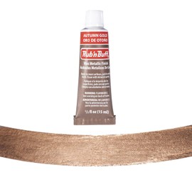 Rub n Buff Metallic Wax with Cotton Glove and 8" x 8" Cloth - Gilding Wax for a Smooth Adjustable Gloss Finish - Single 0.5oz/15ml Tube (Autumn Gold)