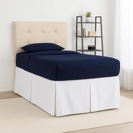 Shreem Linen Extra Long Pleated Dorm Bed Skirt, Twin XL 21 Inch Drop, Box Style with Split Corners, 100% Microfiber College Room Essentials, White