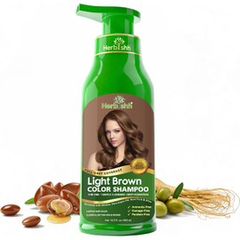 Herbishh - Champú colorante para cabello gris, champú con tinte natural para el cabello, colorea el cabello en minutos, dura hasta de 3 a 4 semanas, 500 ml, tinte de cabello 3 en 1, sin amoniaco (marrón claro)