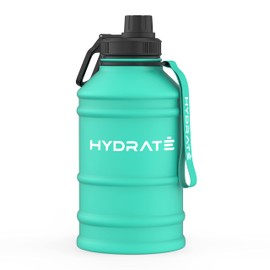 HYDRATE Stainless Steel 2.2 Litre Water Bottle - Black - BPA-free Metal Gym Water Bottle - Convenient Stainless Steel Water Bottle, Hiking Water Bottle, Nylon Carrying Strap and Leak-Proof Screw Cap