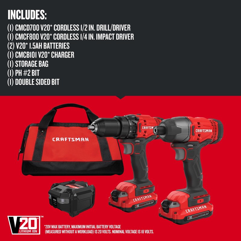 CRAFTSMAN V20 MAX Cordless Drill and Impact Driver, Power Tool