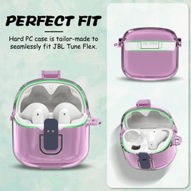 【Anti-Drop Lock】 Compatible with JBL Tune Flex Case Cover，Hard PC Shell Clear Protective Portable Scratch Shock Dust Case for JBL Tune Flex with Keychain （ Clear Purple）