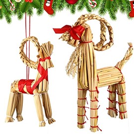 2 Pcs Christmas Straw Goat Scandinavian Christmas Straw Ornaments Yule Goat Julbock Swedish Tradition for Xmas Birthday Party Outdoor Interior Holiday Christmas Tree Decorations Gifts 7.8", 6" Tall