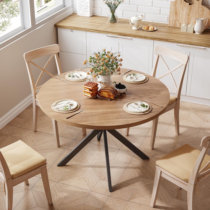 ChooChoo 47.2 Inch Round Dining Table for 4, Farmhouse Wood