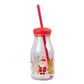 Widdle Gifts Christmas Milk Bottle and Straw Re-Useable - Santa and Friends 5997