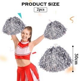 Cheerleader Pompoms Hand Flowers, 2 Pieces Cheerleading Pompoms, Metal Foil Cheerleading Pom Poms, Cheer Poms with Handle, for Ball Games, Dances, World Cup Football Fans Cheering Children Adults