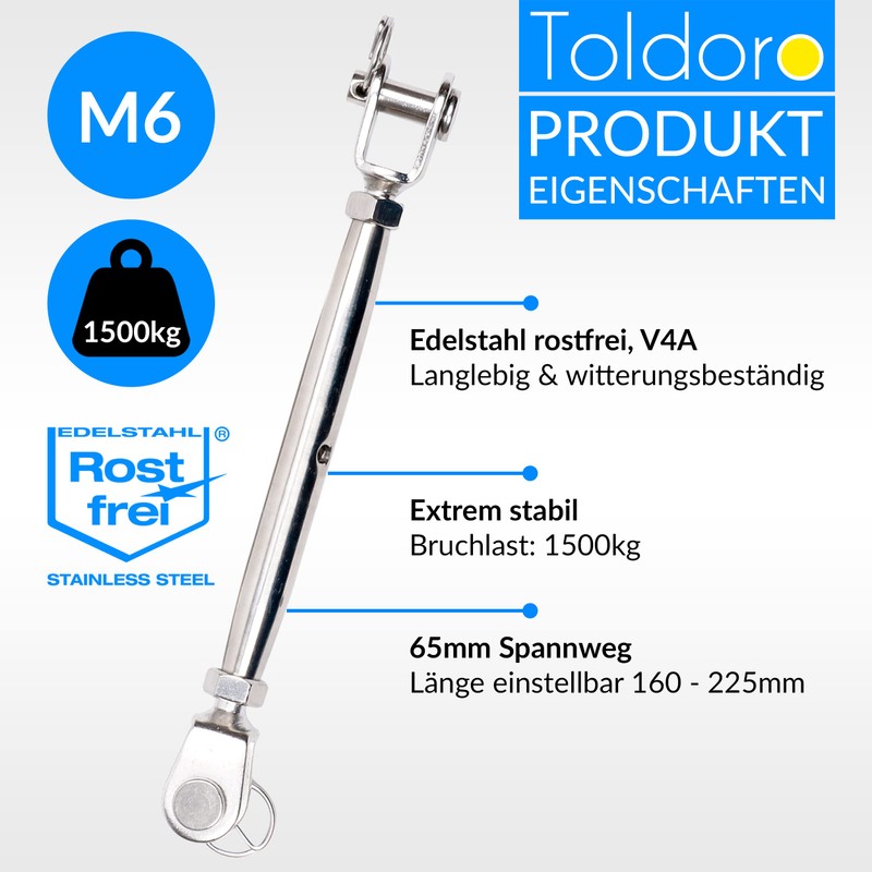 Toldoro® 2 x M6 Turnbuckle Tensioner Stainless Steel V4A /