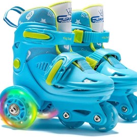 4-Pejiijar Adjustable Roller Skates for Kids Girls Ladies with Light Up Flash LED Wheels(Age 3-9),Three-Point Type Balance,Gift Box Packing for Toddlers,Children,Youth, Teenagers girl beginner - Color: Blue, 1: XS