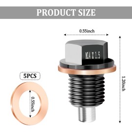 M14*1.5 Magnetic Oil Drain Plug with 5PCS Oil Plug Gasket,Aluminium Oil Pan Drain Plug for Adsorbing Iron Filings,Oil Pan Bolt Car Accessories Compatible with Honda Acura (M14x1.5)