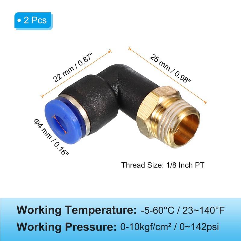 PATIKIL 1/8" Push to Connect Fitting 2 Pack PT Male