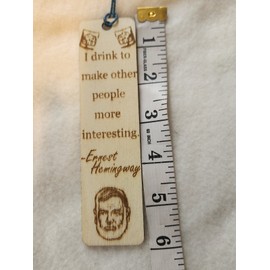 Handmade Basswood Laser Cut Engraved Bookmark w/ Tassel Hemingway
